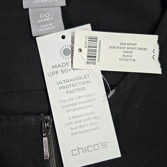 Chico's NWT Zenergy UPF 50 Black Side Pleat Sport Dress Pockets Outdoors Golf - Picture 9 of 9